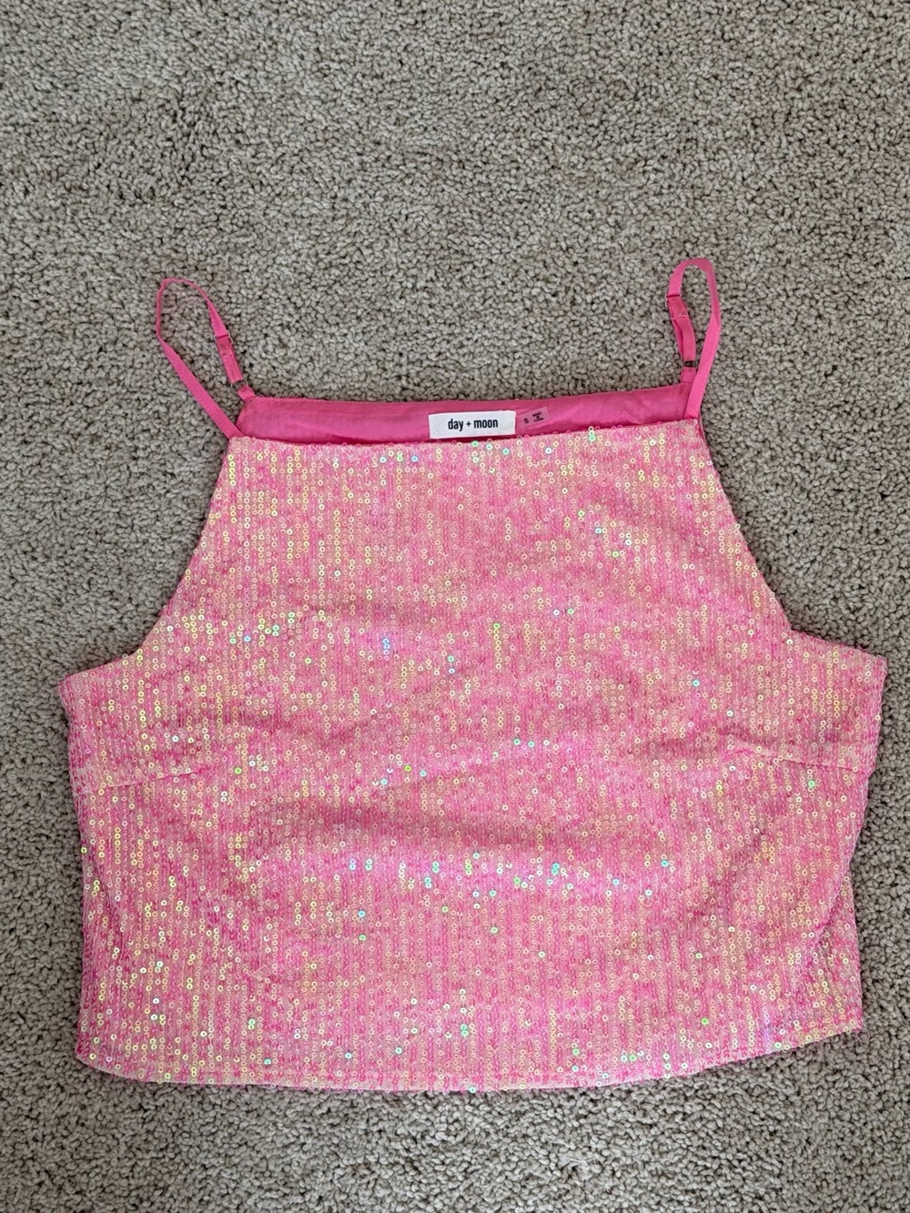 Pink Sequin Crop Cami Top